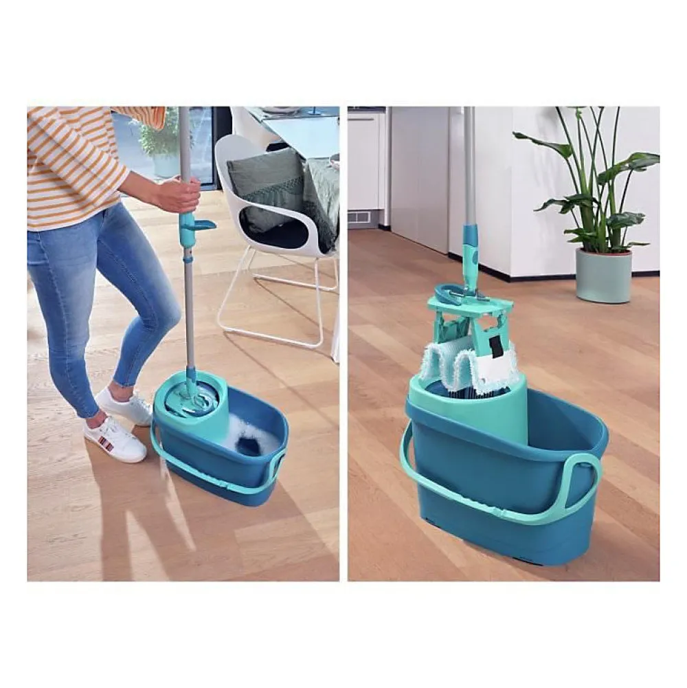 Leifheit Clean Twist M Ergo 52120 Kit de nettoyage sol - Balai a plat lave sol avec housse 33 cm et seau a essorage rotatif faci* Seau, Bassine, Récipient De Ménage