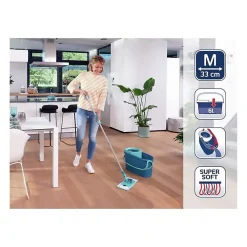 Leifheit Clean Twist M Ergo 52120 Kit de nettoyage sol - Balai a plat lave sol avec housse 33 cm et seau a essorage rotatif faci* Seau, Bassine, Récipient De Ménage