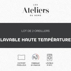 Ateliers Du Nord Les - Lot de 2 Oreillers Lavage 95C 60x60cm* Oreiller Moelleux
