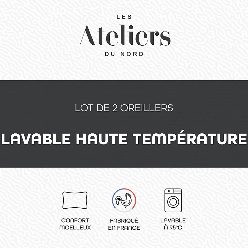 Ateliers Du Nord Les - Lot de 2 Oreillers Lavage 95C 60x60cm* Oreiller Moelleux