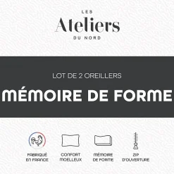 Ateliers Du Nord Les - Lot de 2 oreillers mémoire de forme 60x60cm* Oreiller Mémoire De Forme