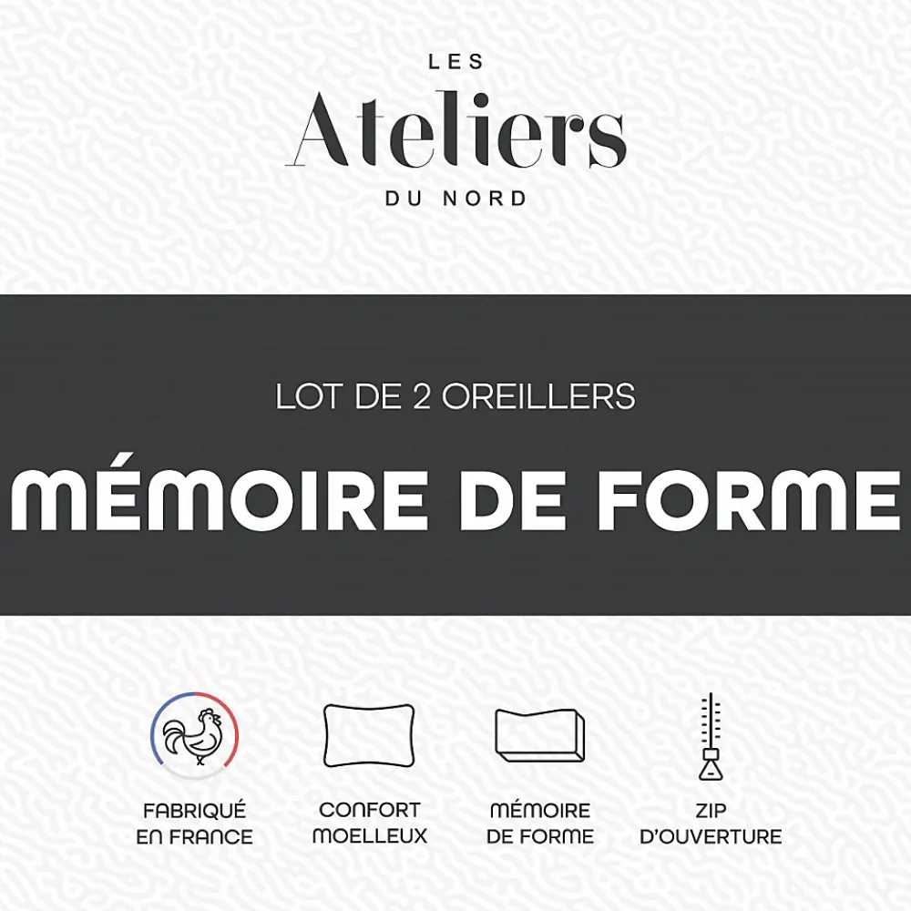 Ateliers Du Nord Les - Lot de 2 oreillers mémoire de forme 60x60cm* Oreiller Mémoire De Forme
