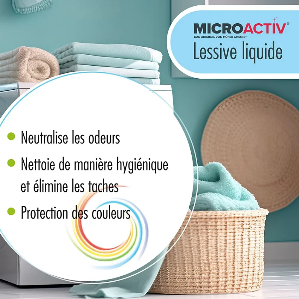 Höfer Chemie Lessive Liquide Microactiv 60 L Puissante Pour Blanc Et Couleurs, Se Dissout Facilement* Nettoyant Pour Salle De Bains