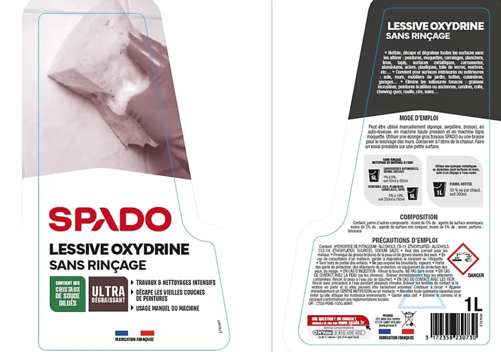 Spado Lessive sans rinçage nettoie dégraisse décrasse rénove 1L* Produits De Gros Lessivage