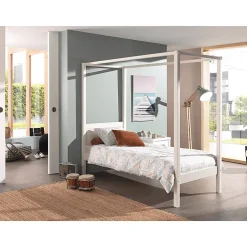 Petits-Meubles Lit à baldaquin 90x200 Sommier Inclus Vipack Pino - Blanc* Lit À Baldaquin