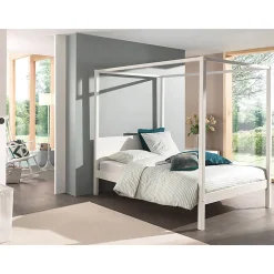 Lit à baldaquin 140x200 Sommier Inclus Vipack Pino - Blanc>Petits-Meubles