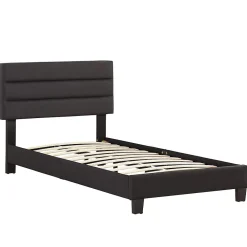 Lit 1 place FLORIDA, 90 x 190 cm, capitonné avec sommier, revêtement en tissu noir><noscript><img width=