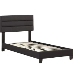 Lit 1 place FLORIDA, 90 x 190 cm, capitonné avec sommier, revêtement en tissu noir><noscript><img width=