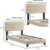 Idimex Lit 1 place FLORIDA, 90 x 190 cm, capitonné avec sommier, revêtement en tissu beige* Lit Simple