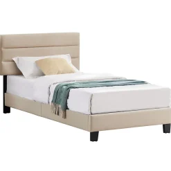 Idimex Lit 1 place FLORIDA, 90 x 190 cm, capitonné avec sommier, revêtement en tissu beige* Lit Simple