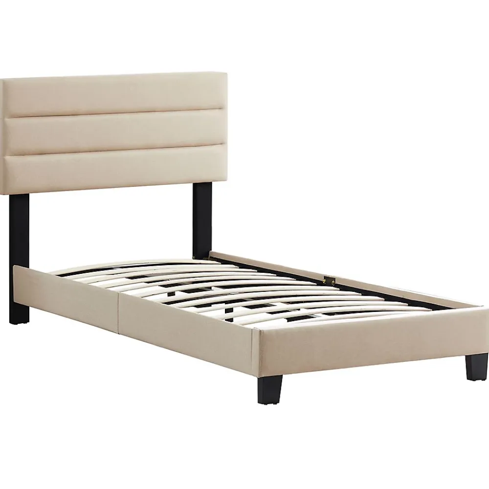 Idimex Lit 1 place FLORIDA, 90 x 190 cm, capitonné avec sommier, revêtement en tissu beige* Lit Simple