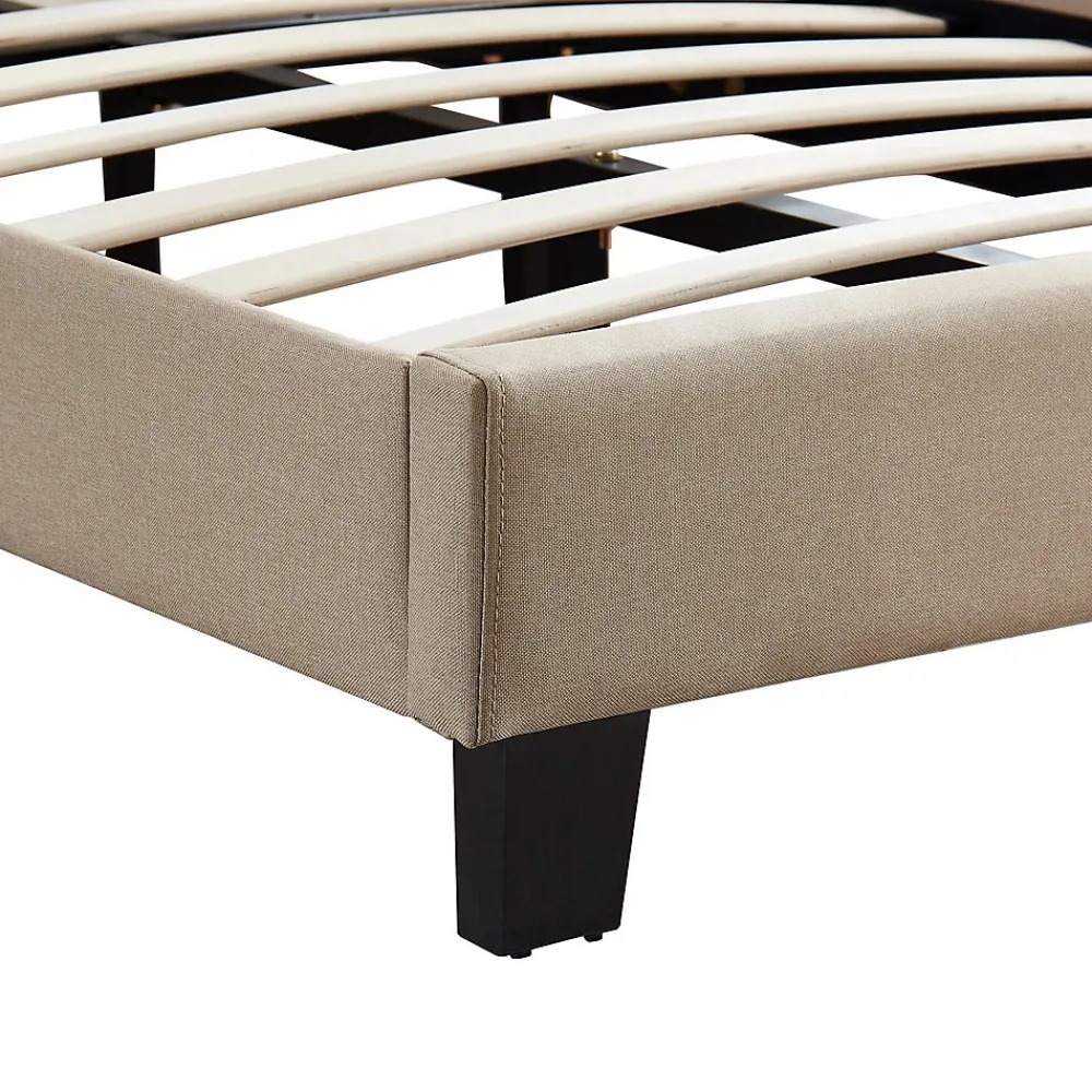 Idimex Lit 1 place FLORIDA, 90 x 190 cm, capitonné avec sommier, revêtement en tissu beige* Lit Simple