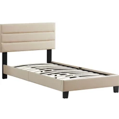 Idimex Lit 1 place FLORIDA, 90 x 190 cm, capitonné avec sommier, revêtement en tissu beige* Lit Simple