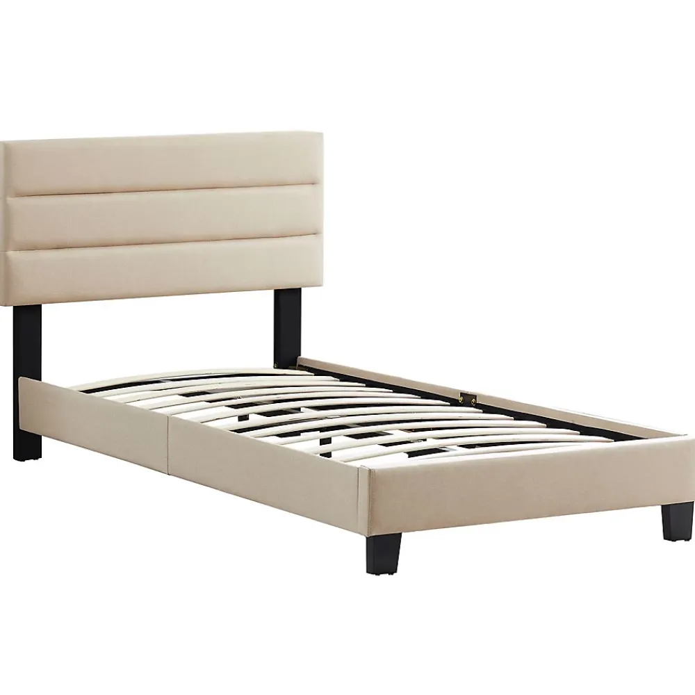Idimex Lit 1 place FLORIDA, 90 x 190 cm, capitonné avec sommier, revêtement en tissu beige* Lit Simple