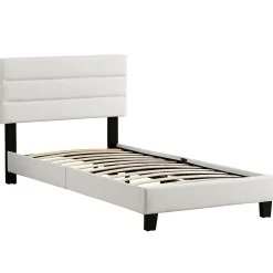 Lit 1 place HUDSON, 90 x 190 cm, capitonné avec sommier, revêtement synthétique blanc><noscript><img width=