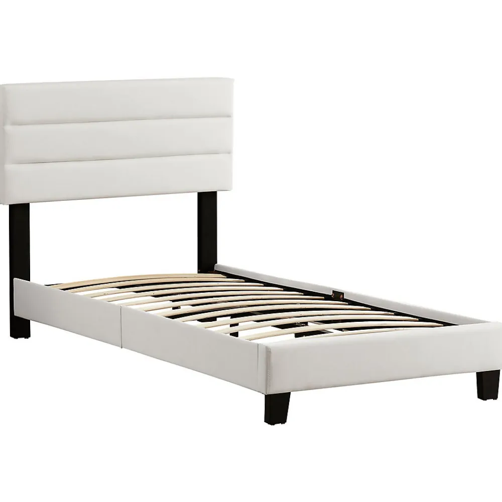 Lit 1 place HUDSON, 90 x 190 cm, capitonné avec sommier, revêtement synthétique blanc>Idimex Sale