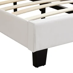 Lit 1 place HUDSON, 90 x 190 cm, capitonné avec sommier, revêtement synthétique blanc><noscript><img width=