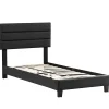 Idimex Lit 1 place HUDSON, 90 x 190 cm, capitonné avec sommier, revêtement synthétique noir* Lit Simple