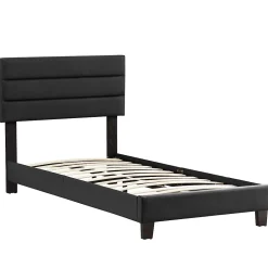 Idimex Lit 1 place HUDSON, 90 x 190 cm, capitonné avec sommier, revêtement synthétique noir* Lit Simple