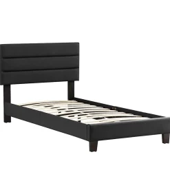 Idimex Lit 1 place HUDSON, 90 x 190 cm, capitonné avec sommier, revêtement synthétique noir* Lit Simple