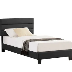 Idimex Lit 1 place HUDSON, 90 x 190 cm, capitonné avec sommier, revêtement synthétique noir* Lit Simple