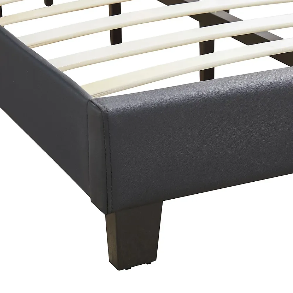 Idimex Lit 1 place HUDSON, 90 x 190 cm, capitonné avec sommier, revêtement synthétique noir* Lit Simple