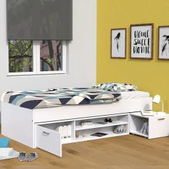 Bb Loisir Lit 1 place 90x190cm avec rangement incl. Sommier chevet et étagère* Lit Simple