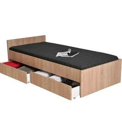 Lit 1 place 90x190cm blanc KIAPA couleur chêne inclus sommier et 2 tiroirs pour rangement>Bb Loisir Hot