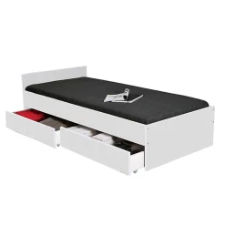 Lit 1 place 90x190cm blanc KIAPA Blanc inclus sommier et 2 tiroirs pour rangement>Bb Loisir Discount