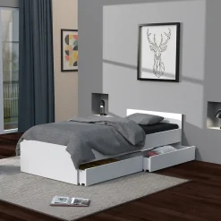 Lit 1 place 90x190cm blanc KIAPA Blanc inclus sommier et 2 tiroirs pour rangement>Bb Loisir Discount