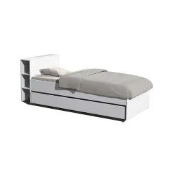 Lit 1 place 90x190cm blanc ROGO inclus tete de lit avec étageres>Bb Loisir Discount