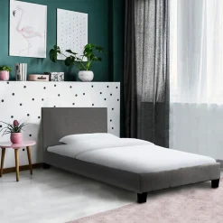 Lit 1 place 90x190cm Tissu Gris foncé avec sommier DUSIN>Bb Loisir Discount