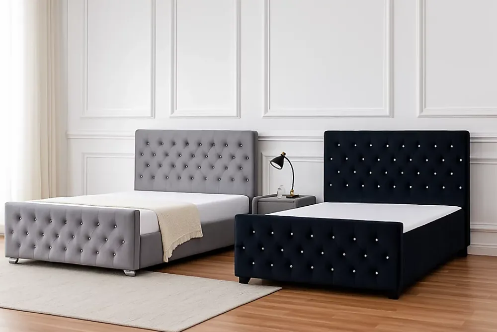 Protocole Home Lit 2 places PRESTIGE velours capitonné 140x190 cm avec sommier à lattes* Lit Double