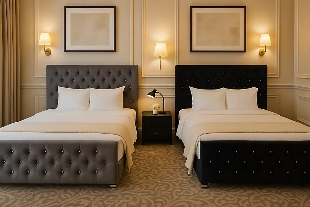 Protocole Home Lit 2 places PRESTIGE velours capitonné 140x190 cm avec sommier à lattes* Lit Double