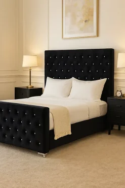 Protocole Home Lit 2 places PRESTIGE velours capitonné 140x190 cm avec sommier à lattes* Lit Double