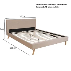 Bb Loisir Lit 2 places 140x190cm Beige FIONI inclus sommier et tête de lit* Lit Double