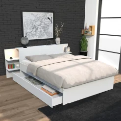 Lit 2 places 140x190cm Blanc CITA inclus sommier et tete de lit chevet et tiroir>Bb Loisir Sale