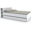 Lit 2 places 140x190cm Blanc ROGO inclus sommier et tete de lit avec étageres et 2 tiroirs>Bb Loisir Online