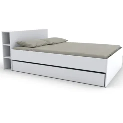 Lit 2 places 140x190cm Blanc ROGO inclus sommier et tete de lit avec étageres et 2 tiroirs>Bb Loisir Online