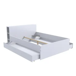 Lit 2 places 140x190cm Blanc ROGO inclus sommier et tete de lit avec étageres et 2 tiroirs><noscript><img width=