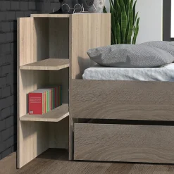 Bb Loisir Lit 2 places 140x190cm Chêne CITA inclus sommier et tete de lit chevet et tiroir* Lit Double