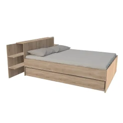 Bb Loisir Lit 2 places 140x190cm Chêne CITA inclus sommier et tete de lit chevet et tiroir* Lit Double