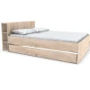 Bb Loisir Lit 2 places 140x190cm chêne ROGO inclus sommier et tete de lit avec étageres et 2 tiroirs* Lit Double