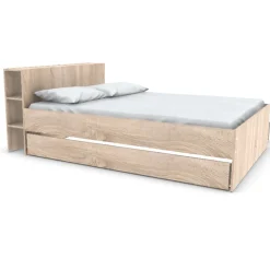 Bb Loisir Lit 2 places 140x190cm chêne ROGO inclus sommier et tete de lit avec étageres et 2 tiroirs* Lit Double