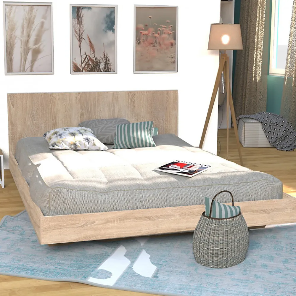 Bb Loisir Lit 2 places 140x190cm Couleur chêne LIFA inclus sommier et tête de lit* Lit Double