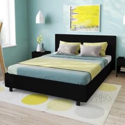 Bb Loisir Lit 2 places 140x190cm noir avec sommier ALATA* Lit Double