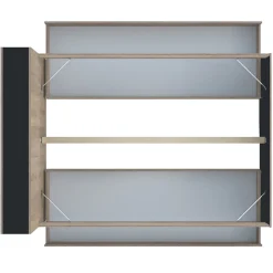 Lit 2 places 160x200cm Noir et chêne ROGO inclus sommier et tete de lit avec étageres et 2 tiroirs><noscript><img width=