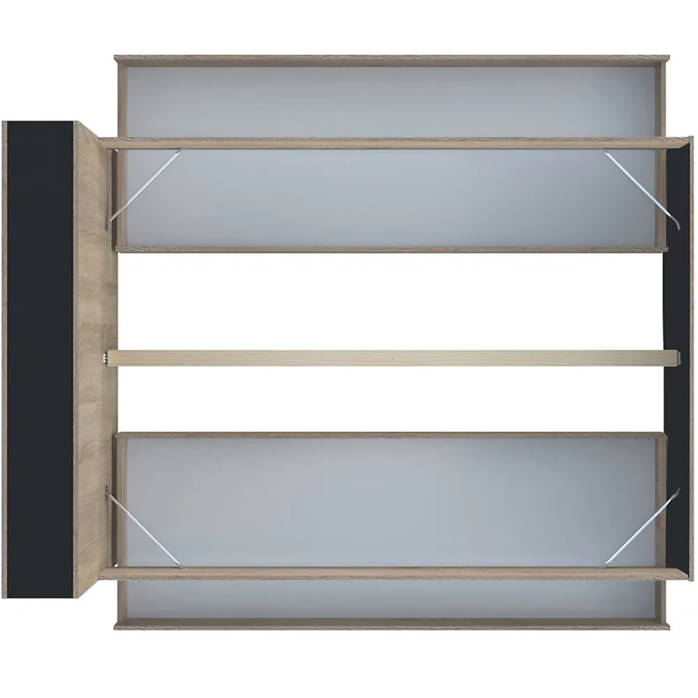 Lit 2 places 160x200cm Noir et chêne ROGO inclus sommier et tete de lit avec étageres et 2 tiroirs>Bb Loisir Sale