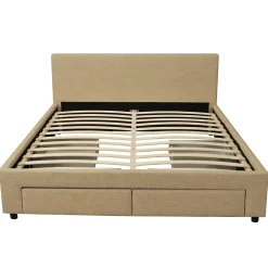 Bb Loisir Lit 2 places 140x190cm Tissu Beige LOUGNE inclus sommier et 4 tiroirs* Lit Double