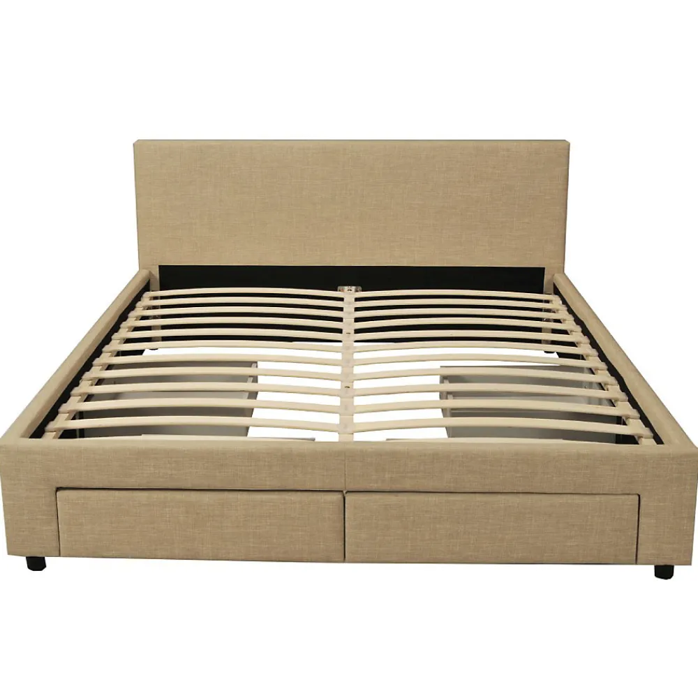 Bb Loisir Lit 2 places 140x190cm Tissu Beige LOUGNE inclus sommier et 4 tiroirs* Lit Double
